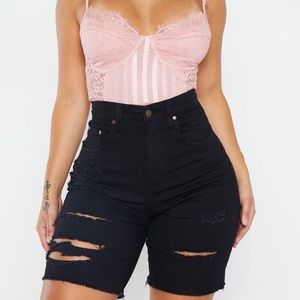 Black High Waisted Denim Distressed Shorts
